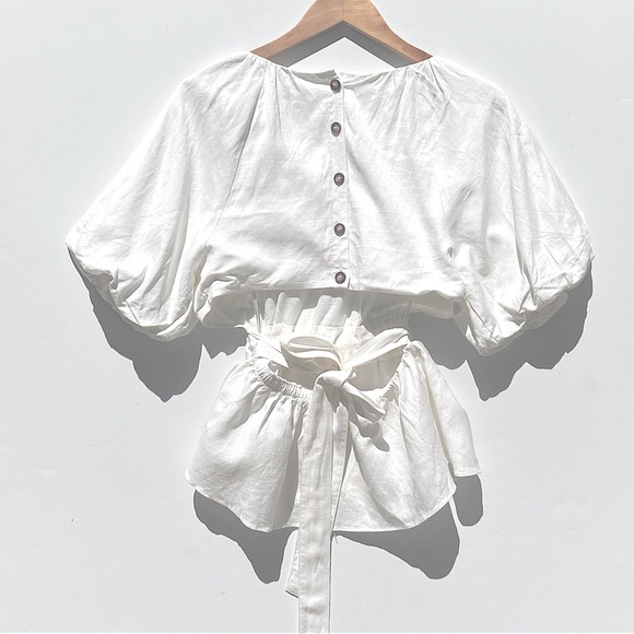 ASTR the LABEL Women’s Vendetti Cutout Puff Sleeve Ivory Linen Top Size Large - Picture 7 of 8